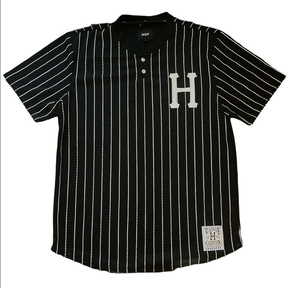 HUF Bronx Black & White Henley Mesh Baseball Jersey